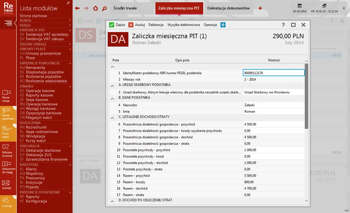 Rewizor nexo - zrzut ekranu