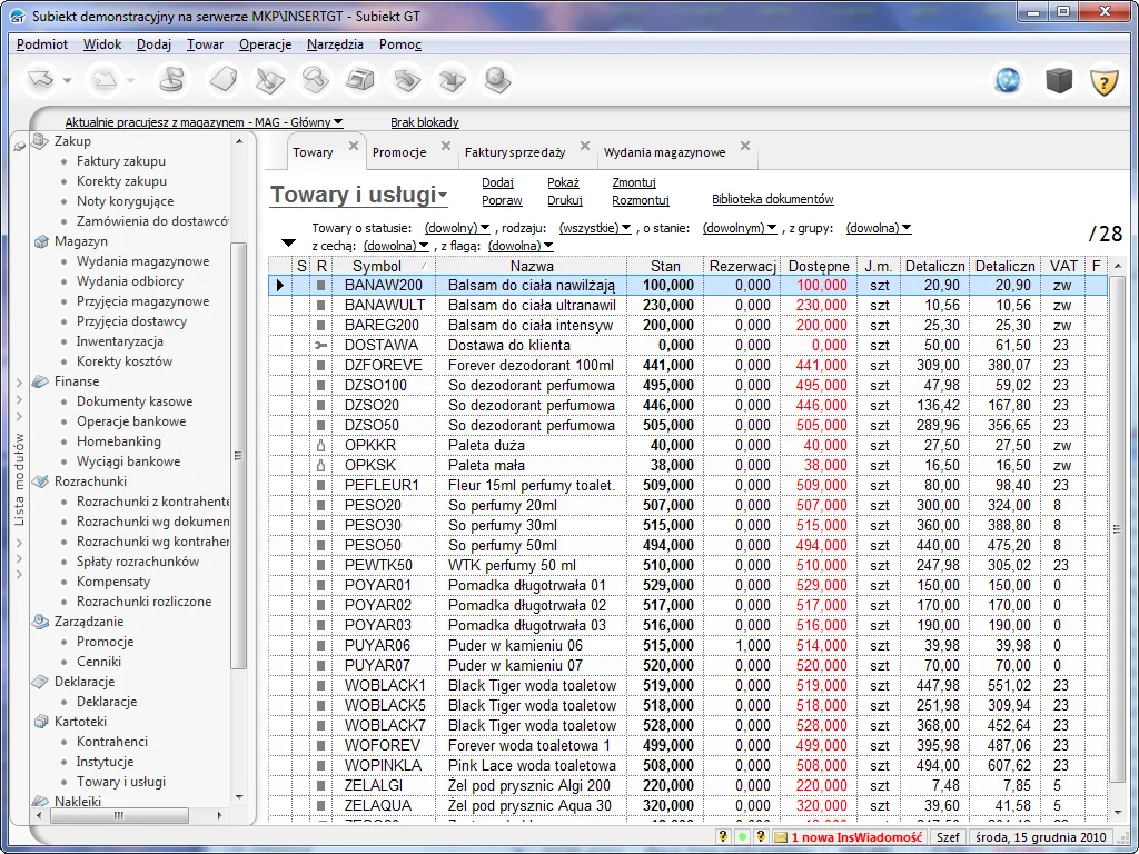 Subiekt GT - zrzut ekranu
