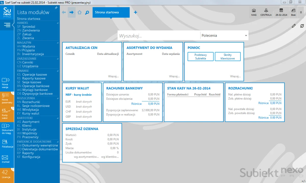 Subiekt nexo - zrzut ekranu